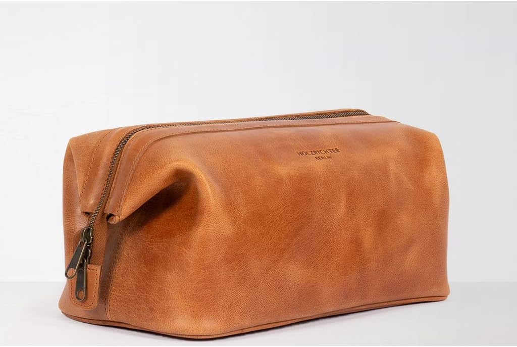 HOLZRICHTER Berlin Kulturbeutel No 5-2 (L) Camel - Grosse, hochwertige Kulturtasche handgefertigt au