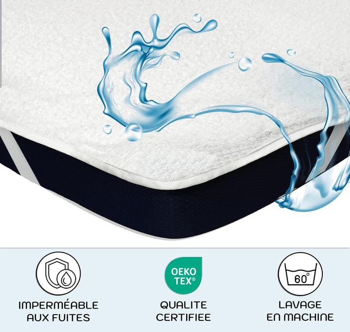 2X Spannbettlaken beistellbett 100% Baumwolle + 1X Matratzenschoner 100% wasserdichtem Material - Se