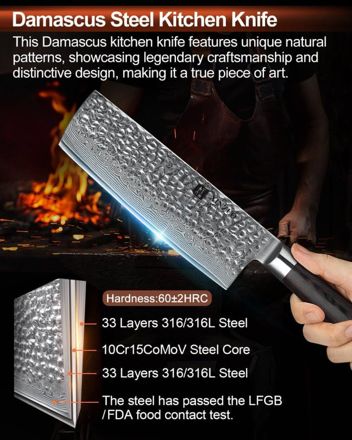 XINZUO Nakiri Damast Kochmesser Küchenmesser Klinge 17,0cm, Japanischem Damaststahl High-Carbon Stah