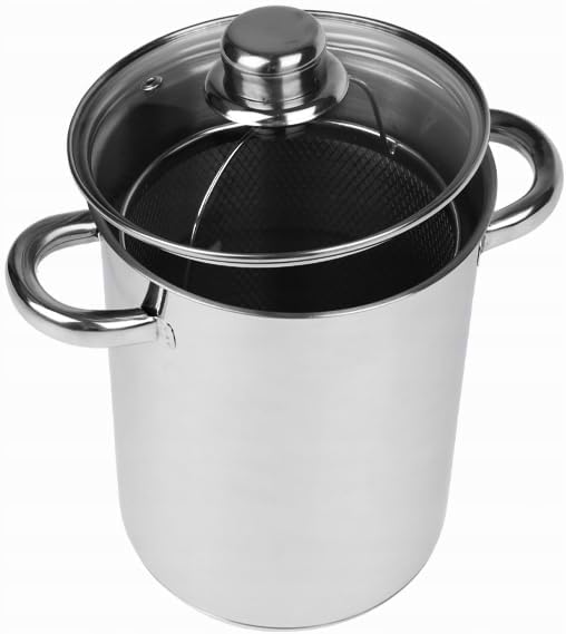 Edelstahl Spargeltopf 4L Kochtopf mit Siebeinsatz Glasdeckel Induktion Spaghettitopf Nudeltopf Gemüs