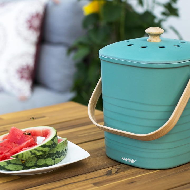 HMF Nachhaltiger Biomülleimer Küche, Geruchsdichter Komposteimer mit Deckel | 3 Liter | Beige Beige