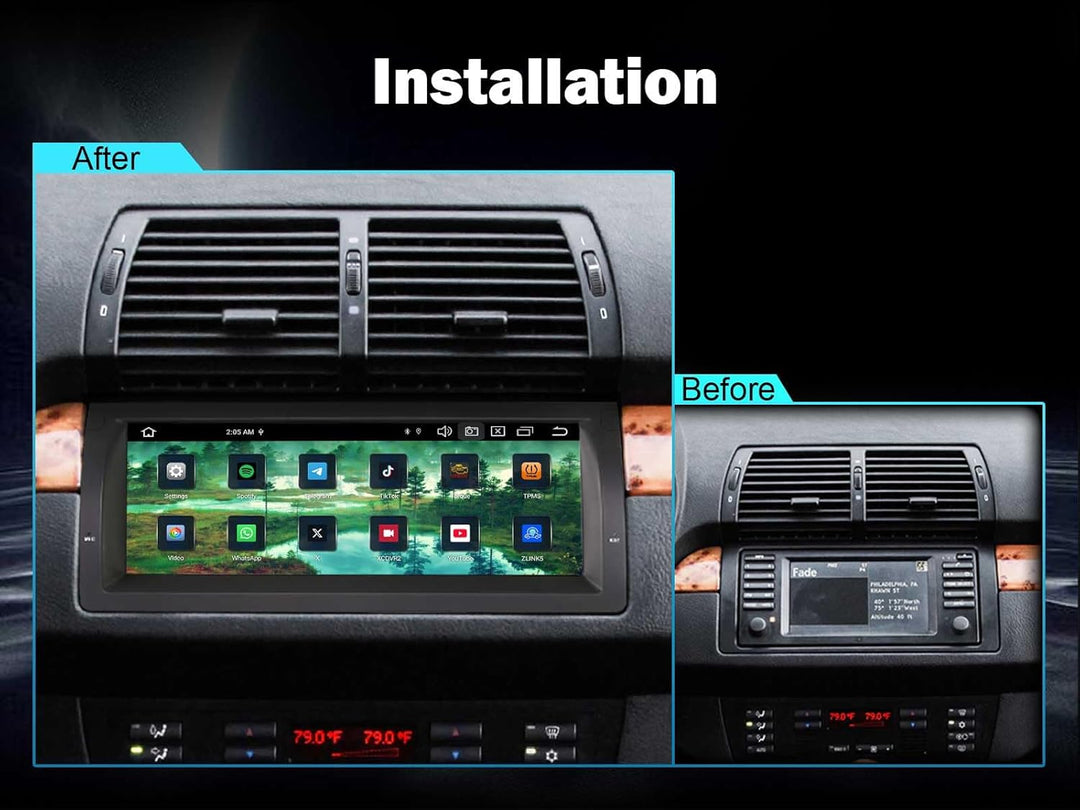 Erisin 10.25 Zoll Android 14 Autoradio mit GPS Navigation für BMW X5 E53 Unterstützt CarPlay Wireles
