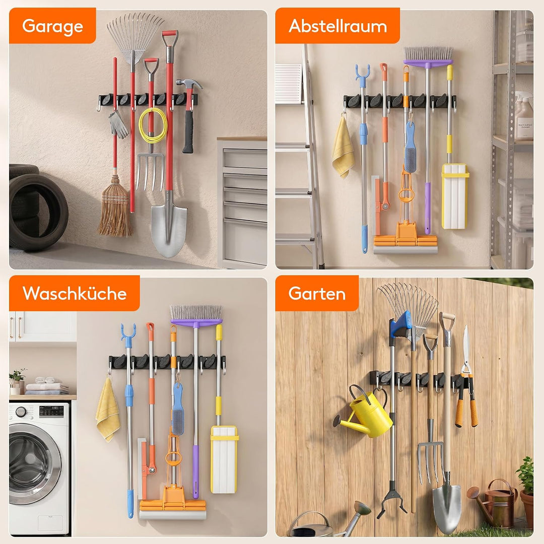 Lifewit Besenhalterung Wand, halterung gartengeräte, 2 Pack, Schwarz | Haken Gartengeräte Aufhängen