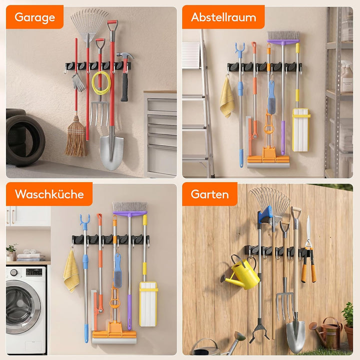 Lifewit Besenhalterung Wand, halterung gartengeräte, 2 Pack, Schwarz | Haken Gartengeräte Aufhängen
