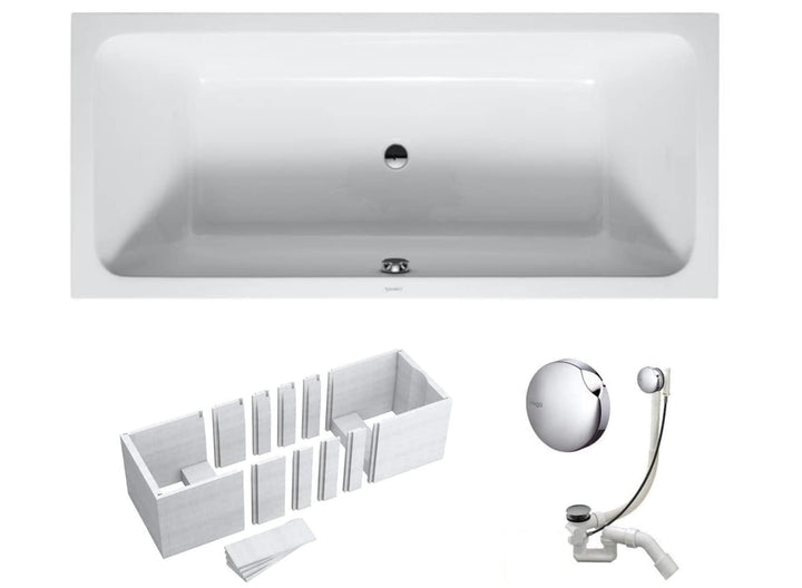 VBChome Badewanne 180x80 cm Duravit Acryl SET – Rechteckige Design-Badewanne inkl. Styroporträger, S