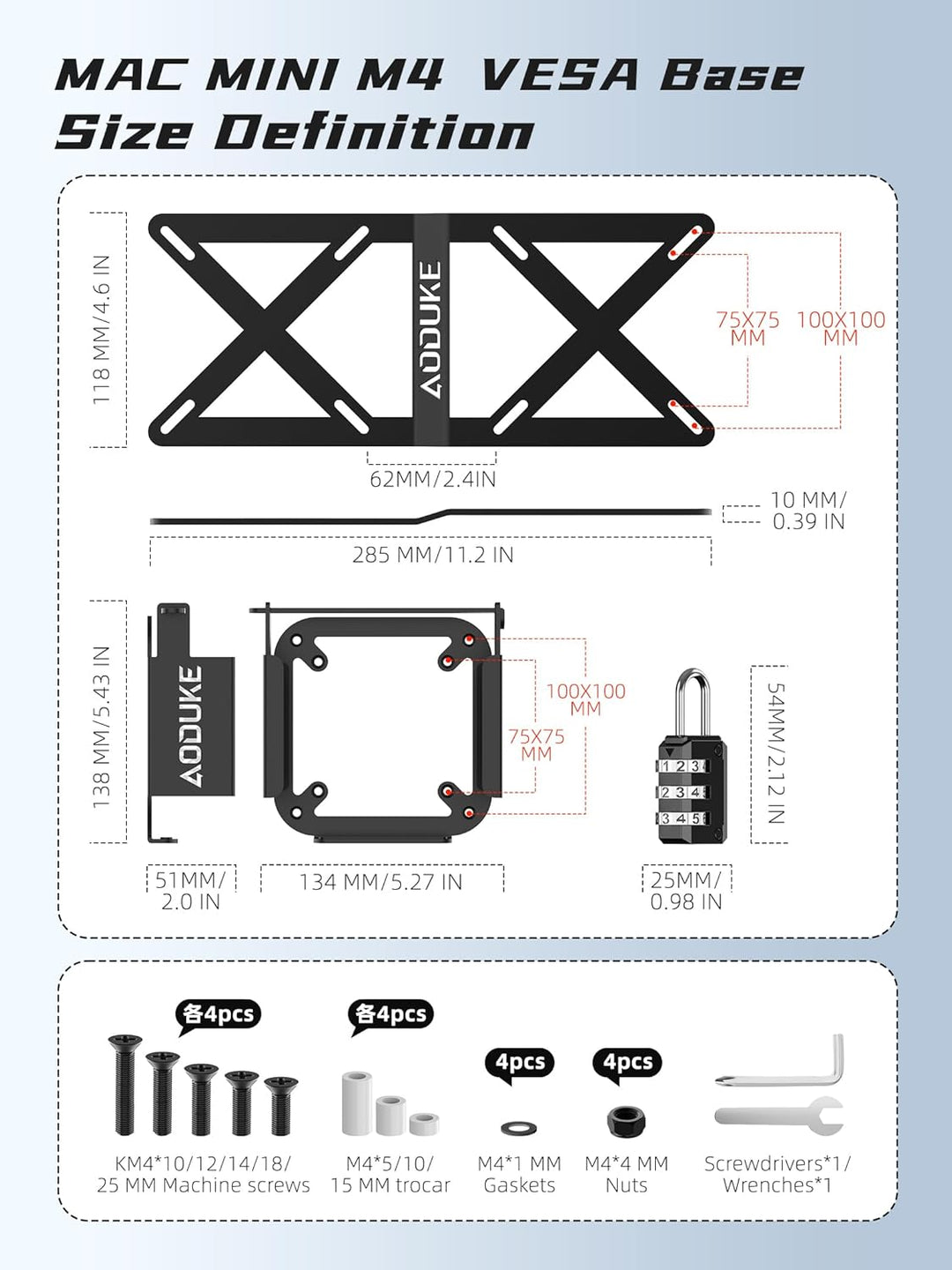 with Combination Security Lock 2024 Mac mini M4 VESA Computer Monitor Mount Bracket for Anti-Theft S