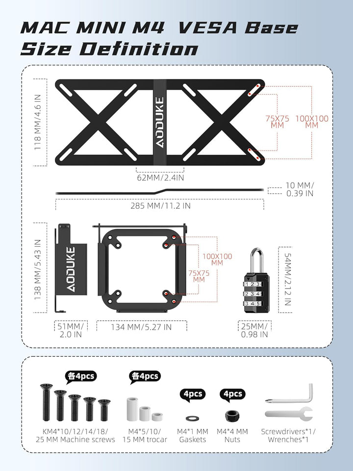 with Combination Security Lock 2024 Mac mini M4 VESA Computer Monitor Mount Bracket for Anti-Theft S