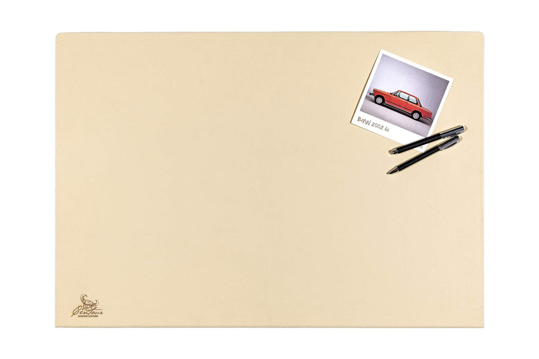 Centaur - Hochwertige Leder Schreibtischunterlage mit 90° Kantenschutz - Champagner Beige 55x80 cm -