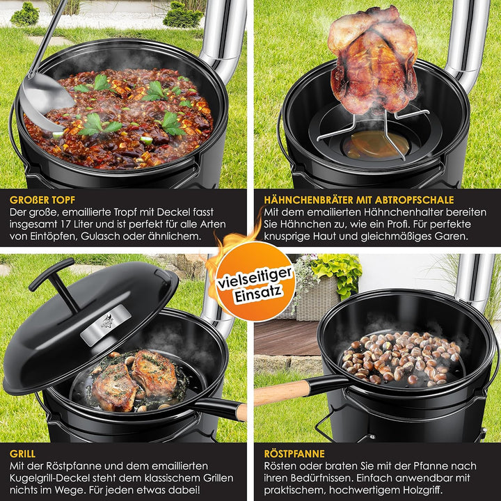 KESSER® Gulaschkessel Gulaschkanone | Eintopfofen mit Grillfunktion Ofen Grill Kugelgrill + Hähnchen