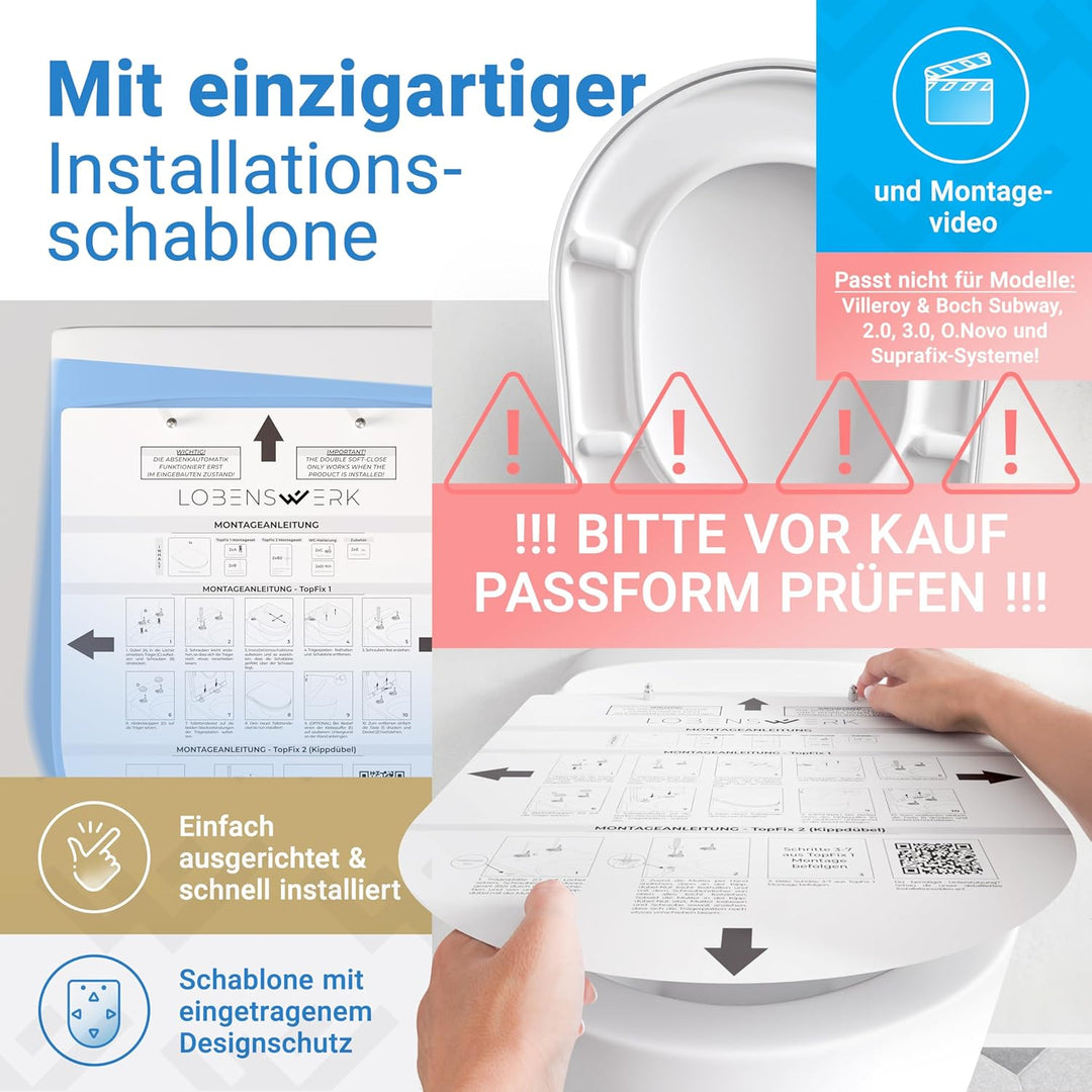 LOBENSWERK Toilettendeckel D Form [KURZ] einfache Montage | Klodeckel mit Absenkautomatik | Toilette