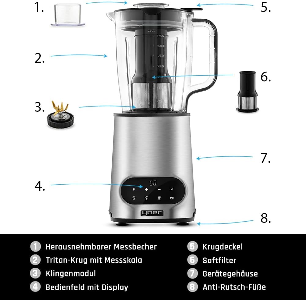 Yoer Vitalio JB04S, 2-in-1 Standmixer, 2200W, 2,4L Tritan-Krug, Automatikprogramme, LED-Anzeige, Ede