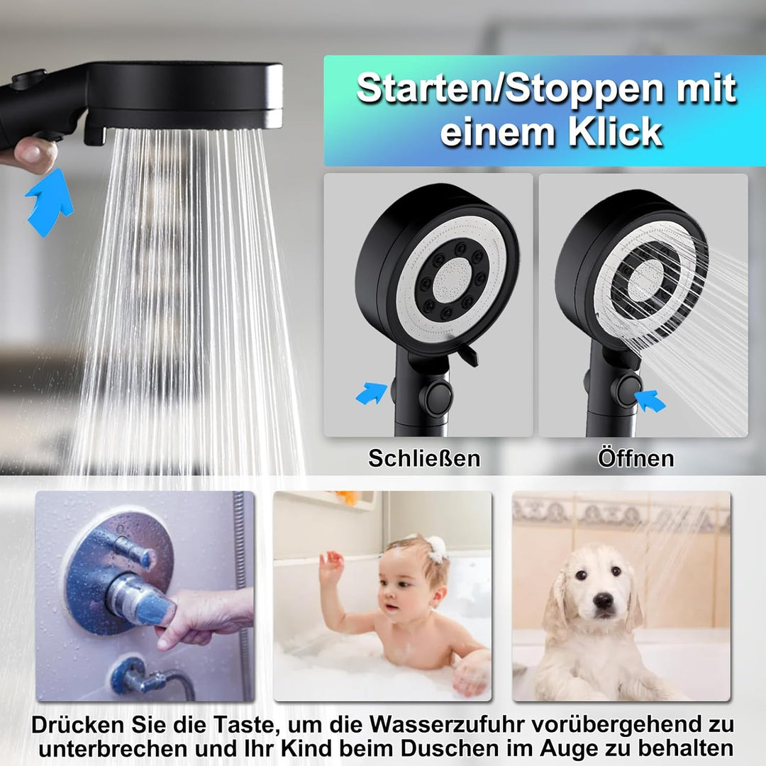 Nafall Duschkopf mit 4 PP Filter, Handbrause Wassersparend, Duschkopf Duschbrause mit 5 Strahlarten
