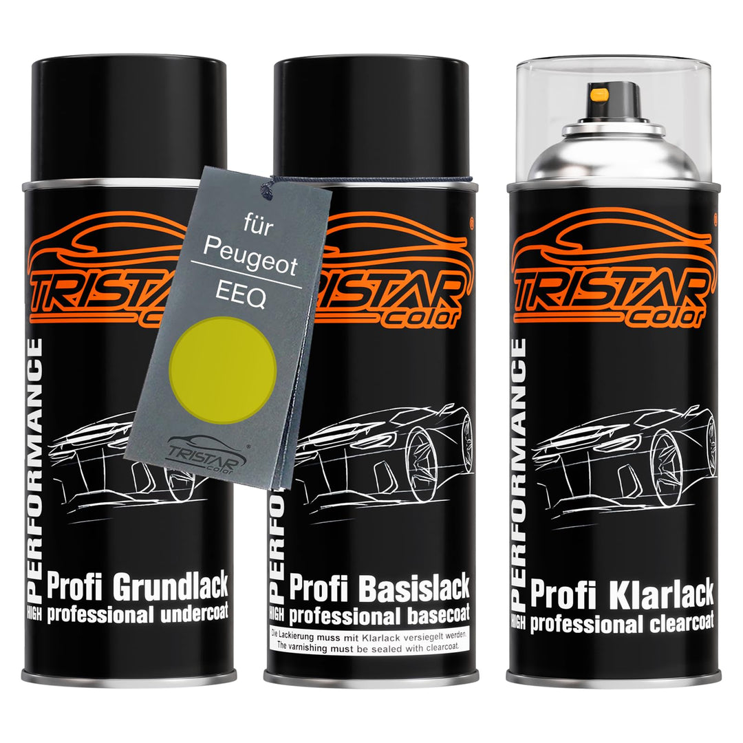 TRISTARcolor Autolack Spraydosen Set für Peugeot EEQ Jaune Agueda Metallic Perl Grundlack Basislack