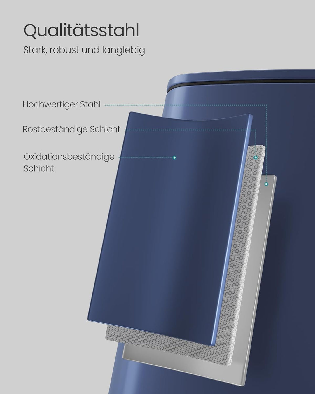 SONGMICS Mülleimer Küche, 30 Liter Abfalleimer, Tretmülleimer, Stahl, mit Inneneimer, Softclose, Off