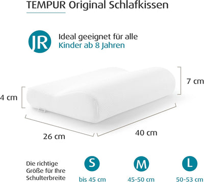 TEMPUR Original Junior Kinder-Kopfkissen, ergonomisches Nackenstützkissen für Kinder ab 8 Jahren, Me