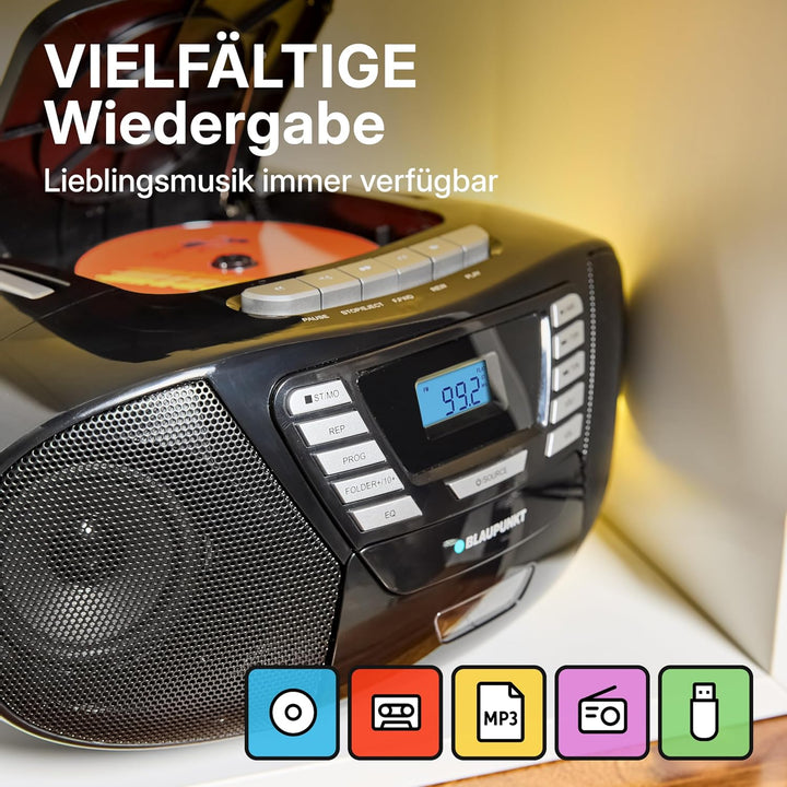 Blaupunkt B 120 BK tragbarer CD Player mit Bluetooth | Kassettenrekorder | Hörbuch Funktion | mit US