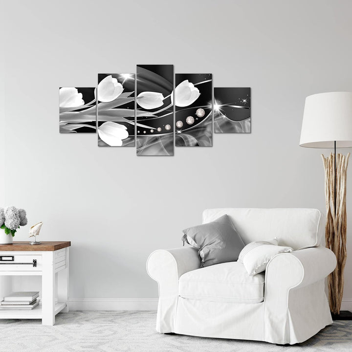 Runa Art Wandbilder Blumen Tulpen 5 Teilig Bild auf Vlies Leinwand Deko Wohnzimmer Abstrakt Schwarz