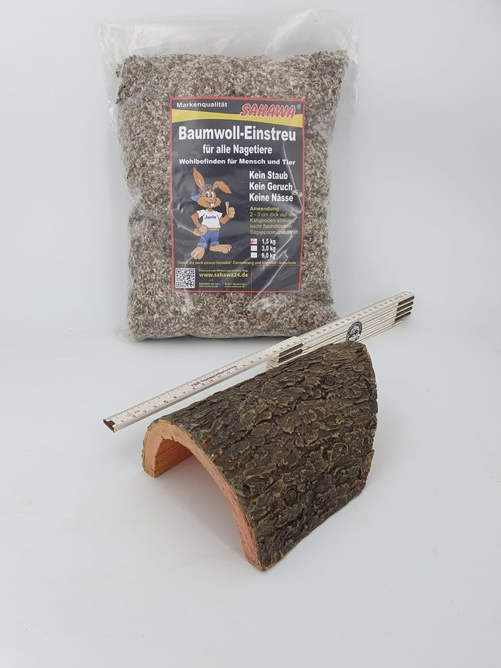 Einstreu Baumwolle 1,5 kg Naturstreu Nager Terrarium mit Korktunnel (Polyresin)