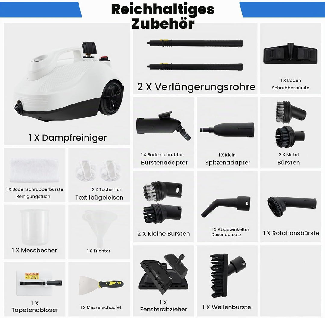 GOPLUS Dampfreiniger, Dampfdruck: 5 bar | Aufheizzeit: 8 min | Leistung: 2000W | Tank: 1,8 L | mit B