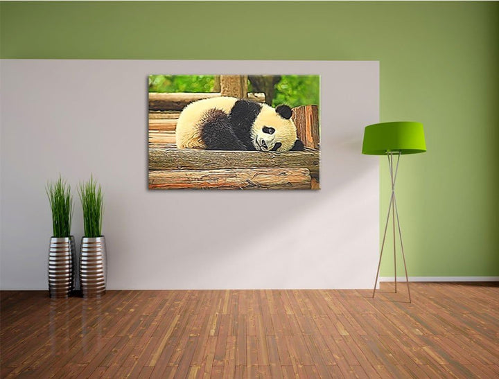 süsser kleiner Pandabär NewArt Format: 100x70 cm auf Leinwand, XXL riesige Bilder fertig gerahmt mit