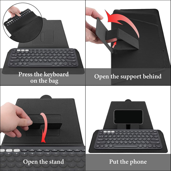 GEEKRIA Compact Keyboard Case, Vegan Leder Travel Case mit Phone und Tablet Halterung, Kompatibel mi