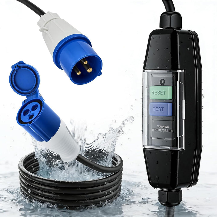 Adapterkabel 150cm Schuko auf CEE mit Integriertem FI-Schutzschalter