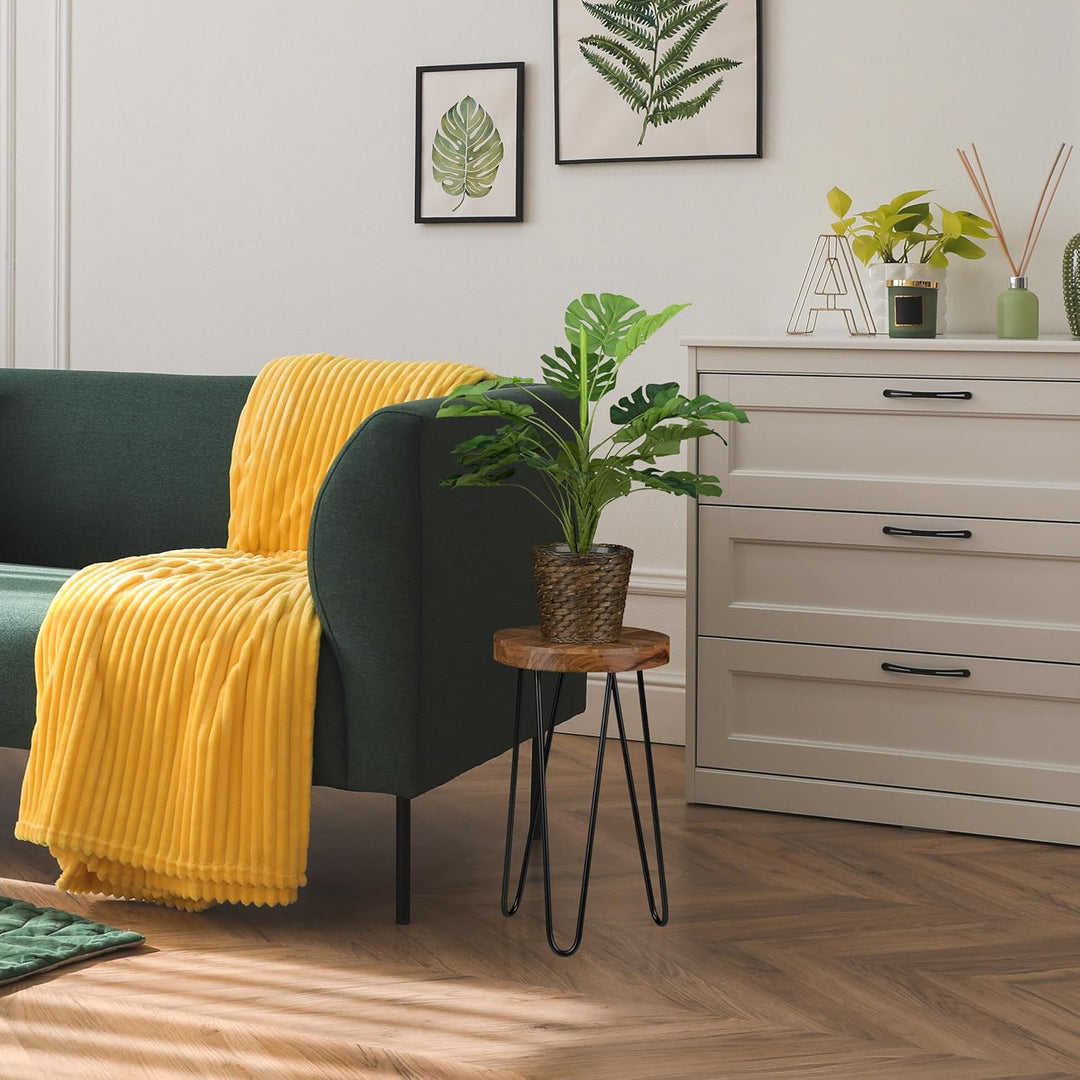 Relaxdays Blumenhocker, Akazienholz, rund, für Blumentöpfe, Pflanzkübel, Retro Blumenständer HD: 42x