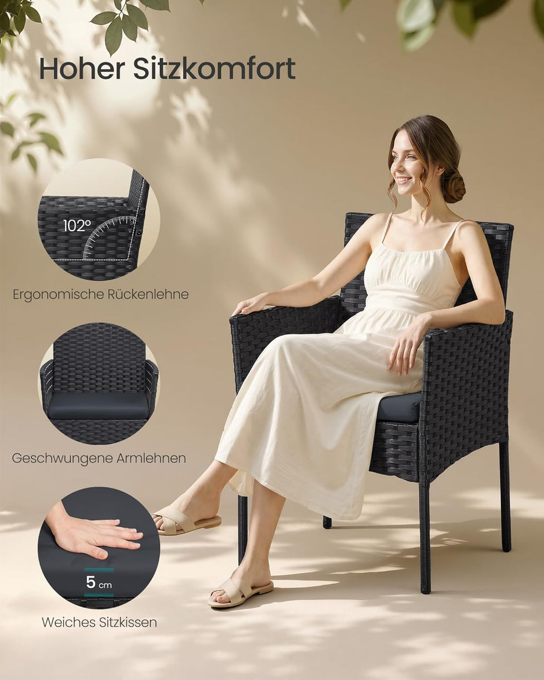 SONGMICS Balkonmöbel, Gartenmöbel-Set, aus PE-Polyrattan, Lounge-Set, Tisch und 2 Stühle, Terrassenm