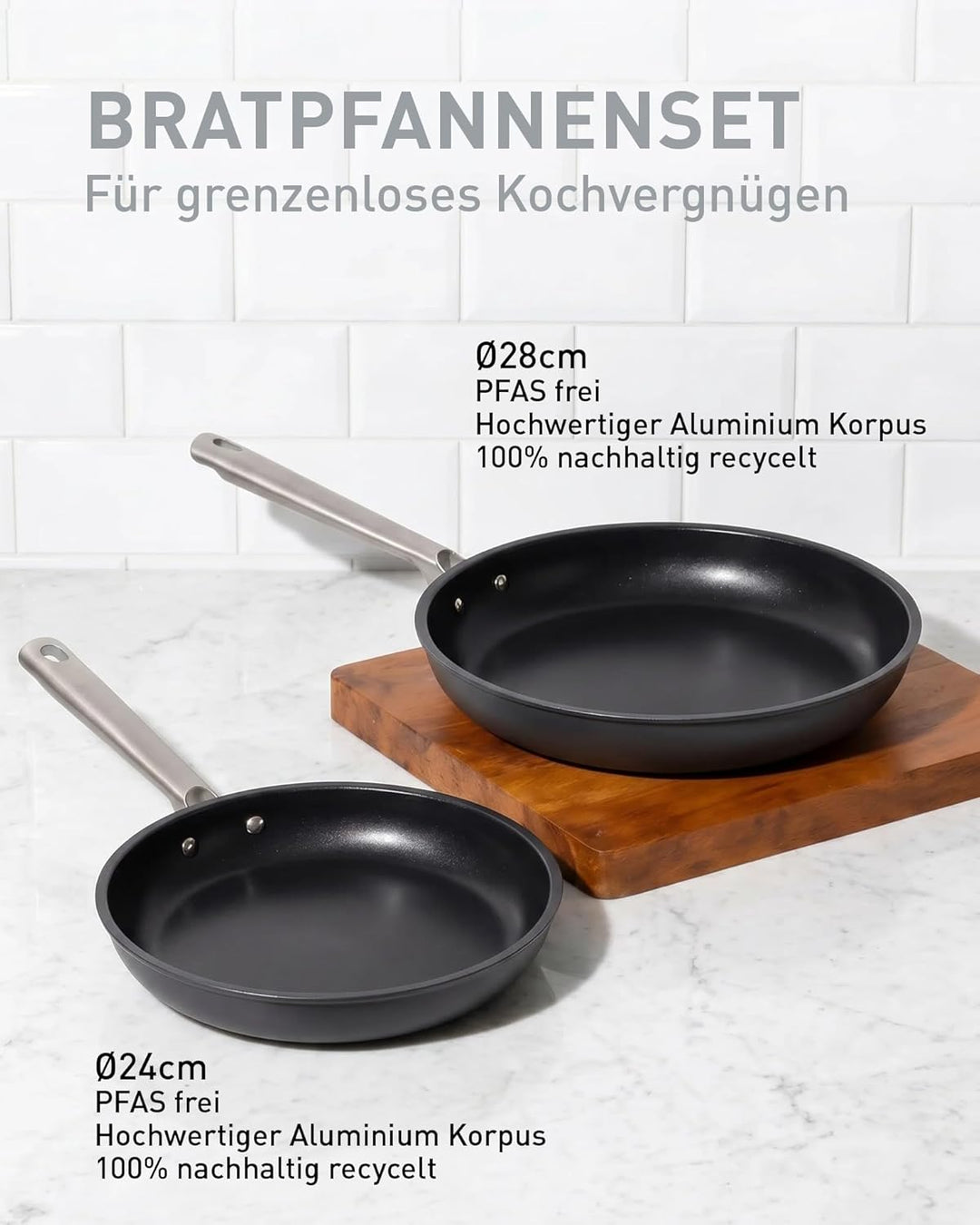 Cosy & Trendy Ecodura Bratpfannenset 24 + 28 cm – Pfannenset mit PFAS-freier & Greblon-Keramikbeschi