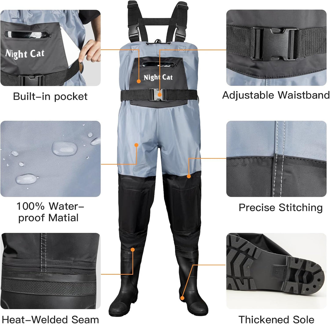 Night Cat Wathose Herren Damen Frauen Wathose mit Stiefeln Wasserdichte Atmungsaktive Crosswater Bla