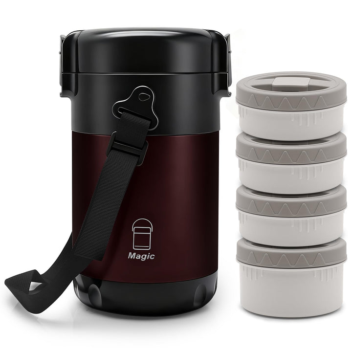 KATLKIU Thermobehälter Essen mit 4 Einzelnen Trennbehältern, Isolier-Lunchbox Edelstahl 2.6L, Auslau