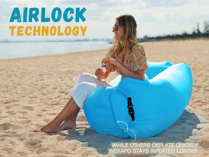 Wekapo Aufblasbarer Lounger mit Tragebeutel, Sicherungsstock und Pflaschenöffner für Reisen, Camping