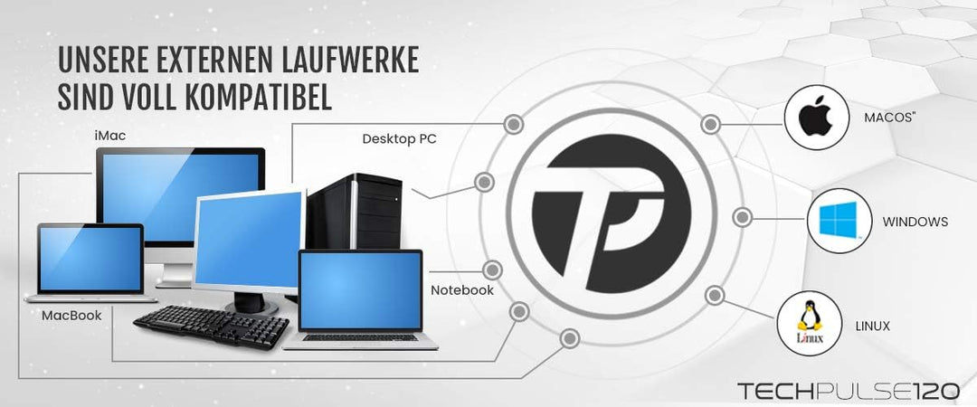 techPulse120 Externes UltraHD UHD 4k 3D M-DISC BDXL HDR10 100GB USB 3.0 &amp; USB-C Laufwerk Bluray Bren