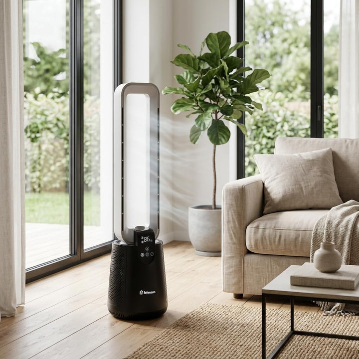 LEHMANN Turmventilator 2-in-1 mit Luftreiniger, 2x Hepa-Filter, leiser Ventilator mit Schlafmodus, 1