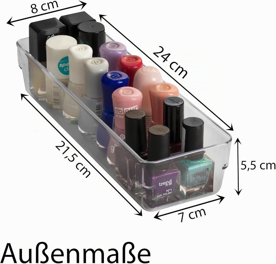 12x Schubladen Ordnungssystem 24x8 cm klar transparent 5,5 cm hoch Antislip - Organizer für Schminkt