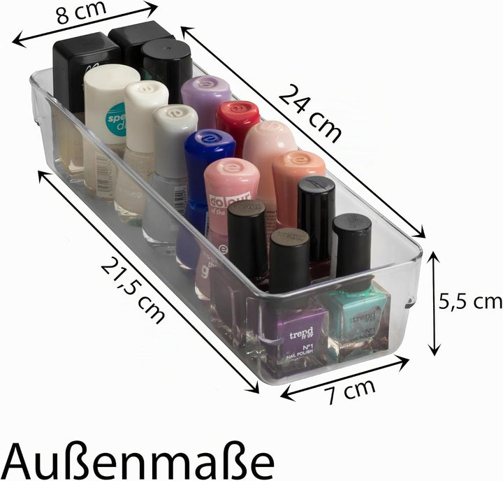 12x Schubladen Ordnungssystem 24x8 cm klar transparent 5,5 cm hoch Antislip - Organizer für Schminkt