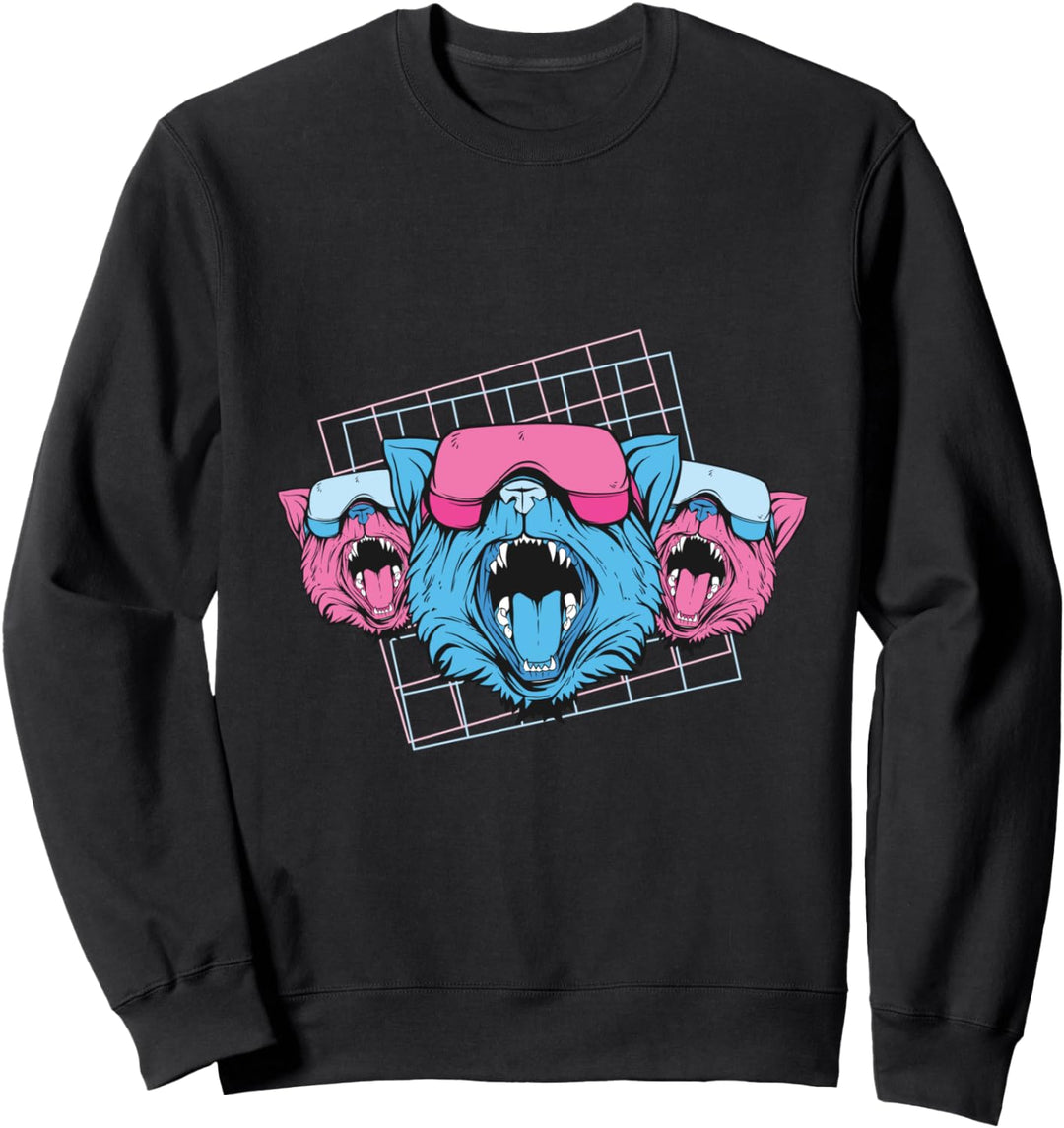 VR Katzen Virtual Reality Headsets | Vaporwave Retro Motiv Sweatshirt