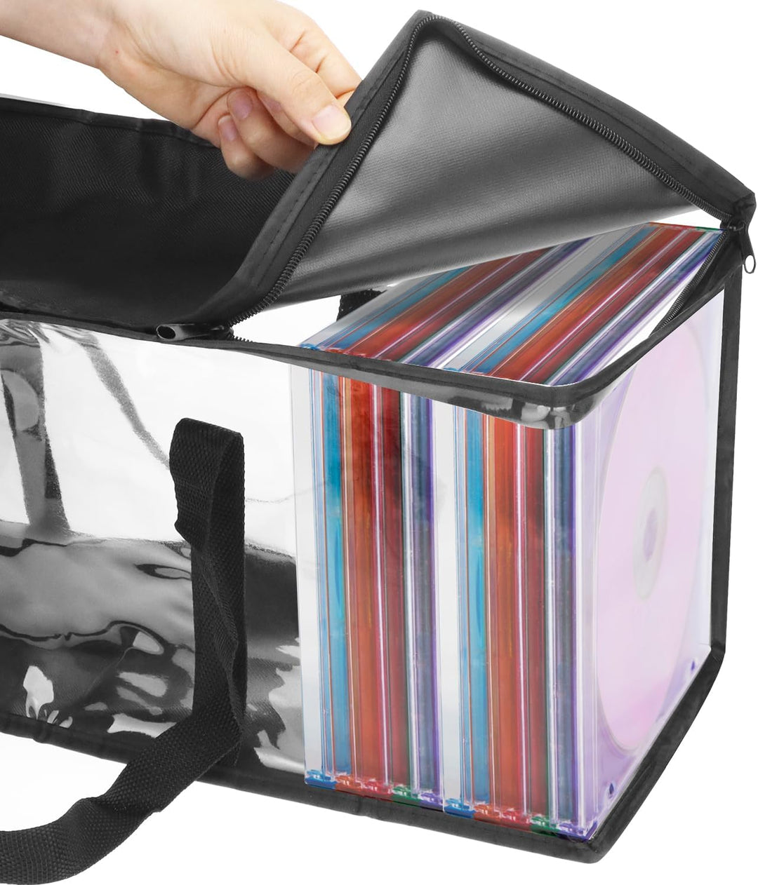QWORK® 4 Stück DVD-Aufbewahrungstaschen, Platz für 160 DVDs CDs Videospiele, Transparentes PVC & Pol