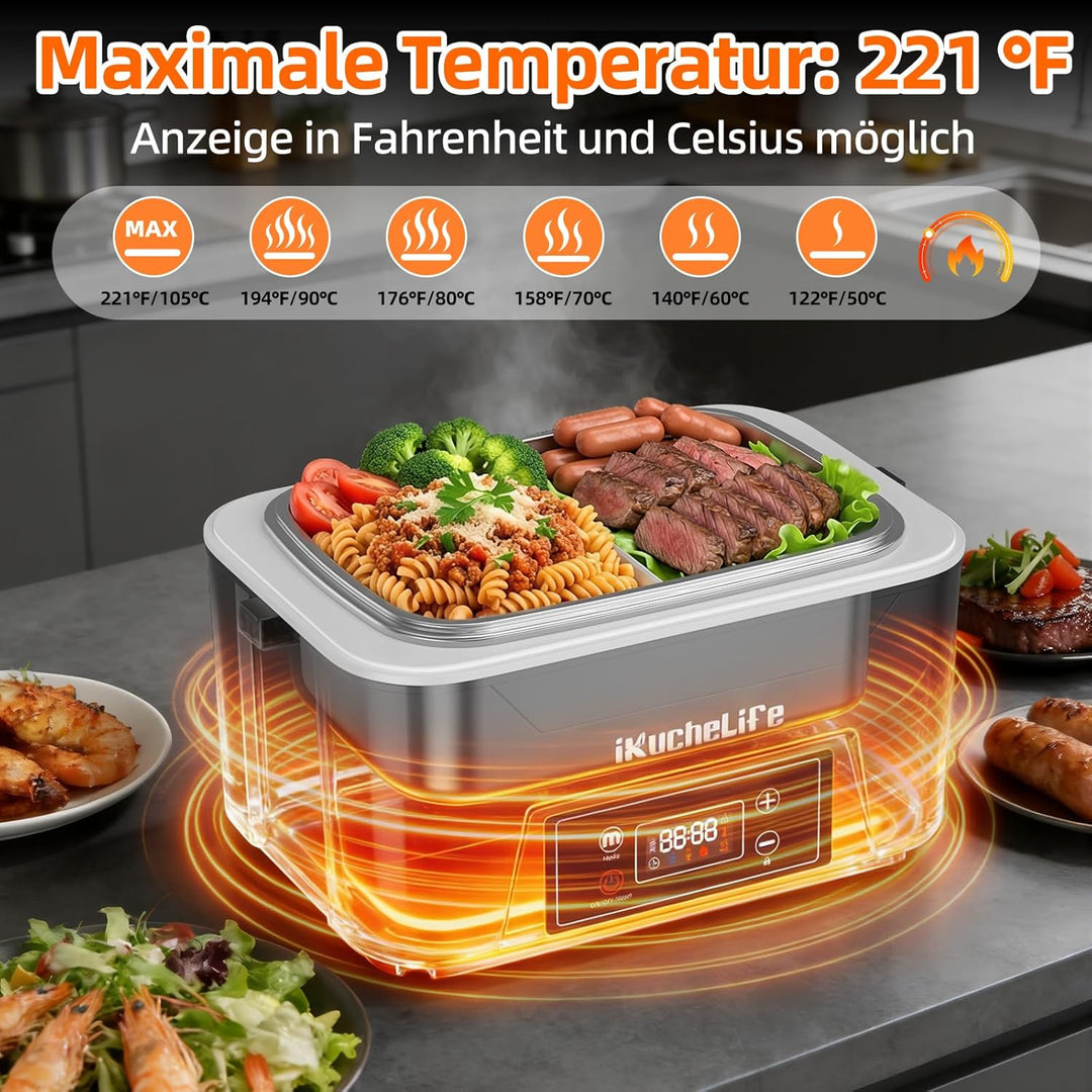 Elektrische Lunchbox Erwachsene mit Akku, 1200ML Beheizbare Lunchbox mit Edelstahlbesteck,Touchscree