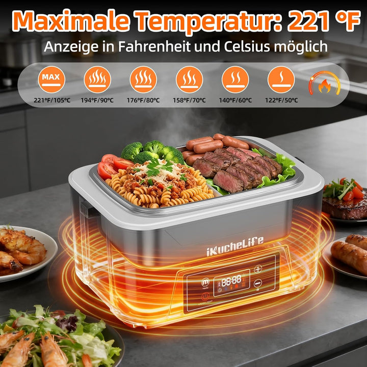 Elektrische Lunchbox Erwachsene mit Akku, 1200ML Beheizbare Lunchbox mit Edelstahlbesteck,Touchscree