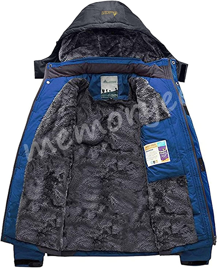 Memoryee Herren Ski Jacke Warmer Gefüttert Winter Fleece Mantel Wasserdichter mit Abnehmbarer Kapuze