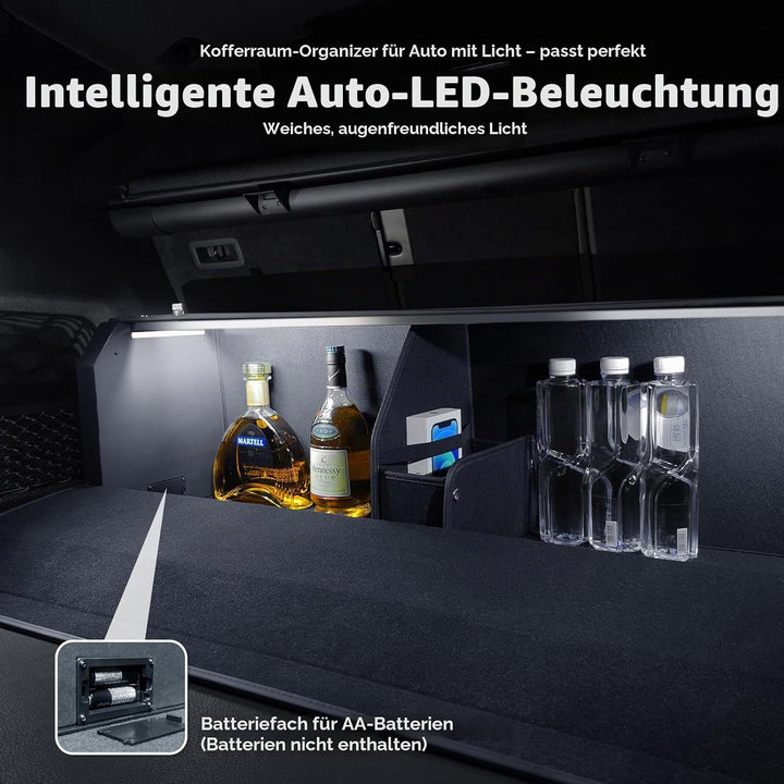 Aufbewahrungsbox mit LED-Beleuchtung,Schiebe Kofferraum-Organizer 101*29*31cm, 101*29*31cm
