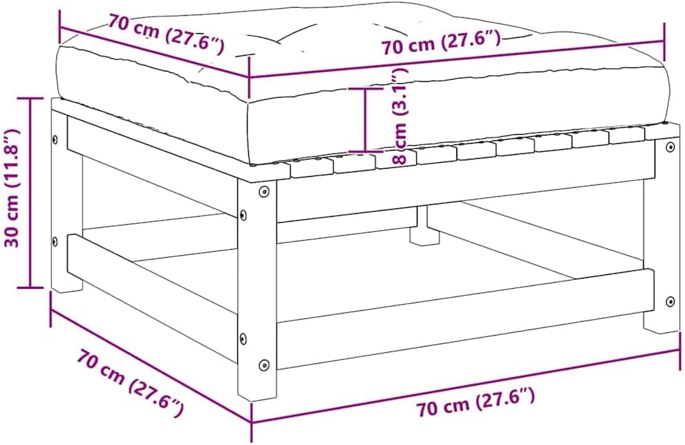 vidaXL Garten Fusshocker mit Grauen Kissen, Modular Gartenmöbel Lounge, Sitzhocker Hocker für Garten