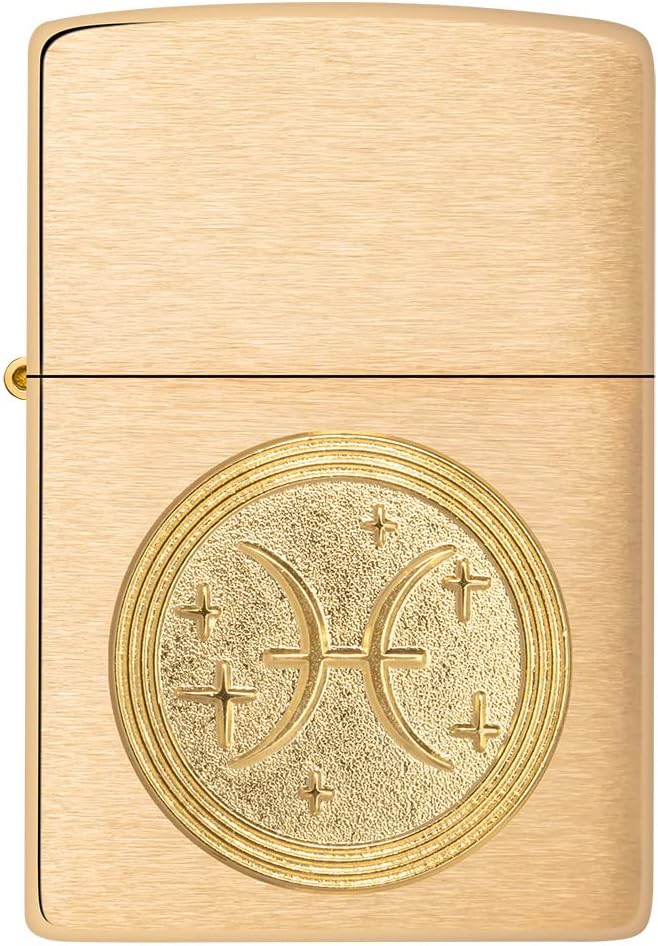 ZIPPO – Pisces Emblem – Brass Brushed – Sturmfeuerzeug, befüllbar, in hochwertiger Geschenkbox, Bras