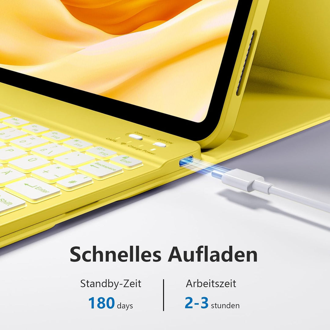 Hülle mit Tastatur für iPad 11 Generation A16/10 Generation (11/10.9 Zoll, 2025/2022), 7-farbige Bel