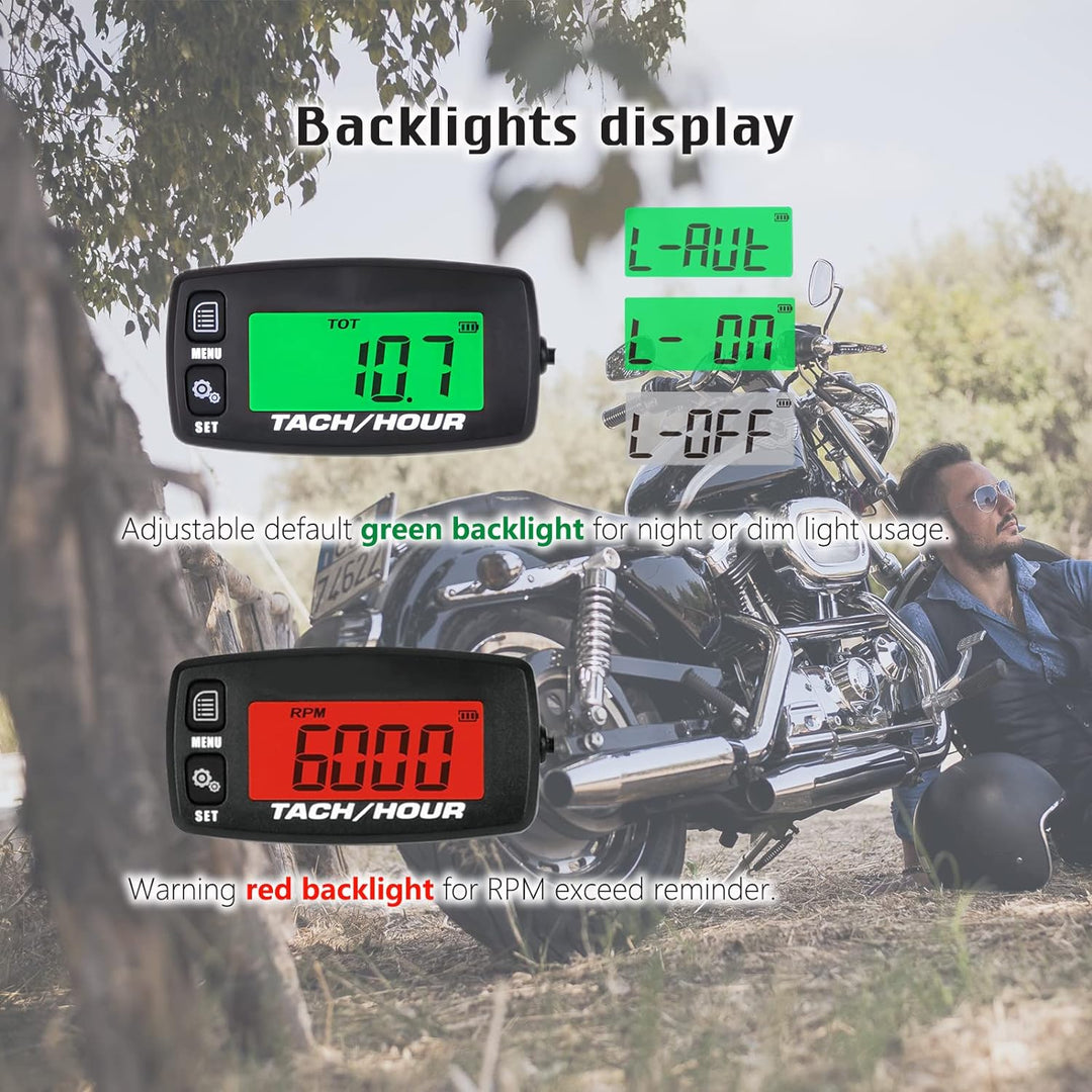 2 Artikel-HonorMeet Digital LCD Hour Meter Tachometer,RPM Record &amp; Calibrate,2 Hintergrundbeleuchtun