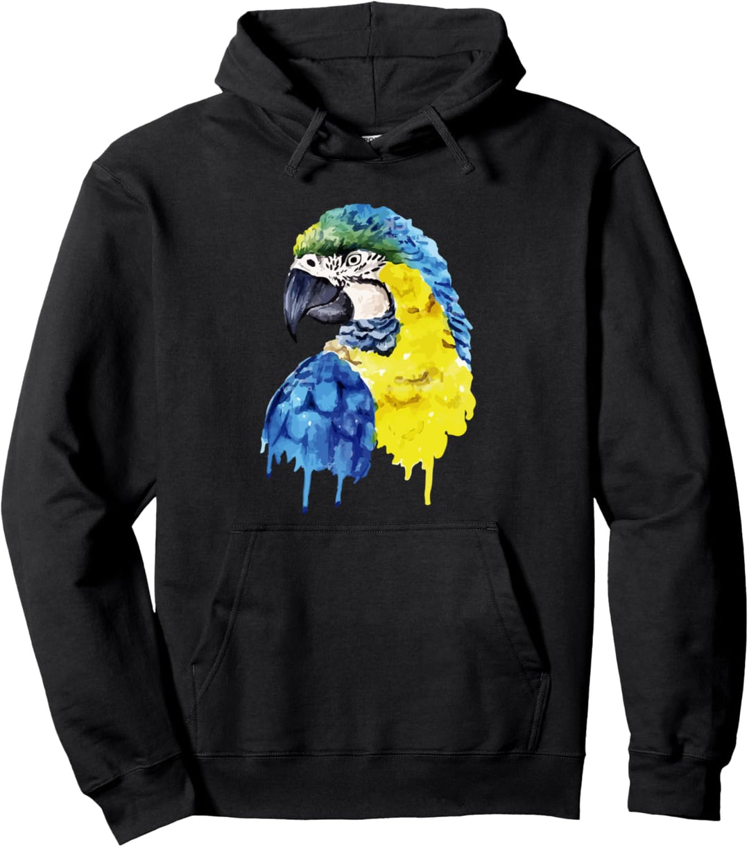 Macaw Parrot - Watercolour Painting Drawing - Bird Lover Pullover Hoodie