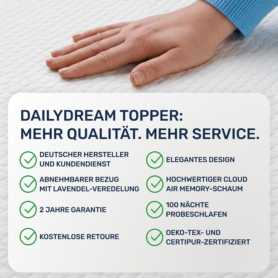 Dailydream viscoelastischer Matratzentopper “Model M“ mit Memory Foam Effekt, 90x200x5cm, Edition “L