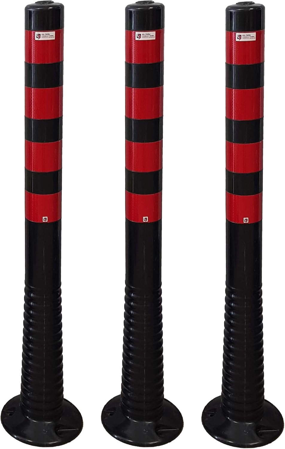 3 Stück UvV® Reflex Absperrpfosten, Poller 100 cm hoch, flexibel schwarz, reflektierend (3, Schwarz-