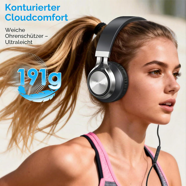 INFURTURE USB-C-Kopfhörer mit Mikrofon und Lautstärkeregler, Nur 191g Over Ear kopfhörer, Leicht Kop
